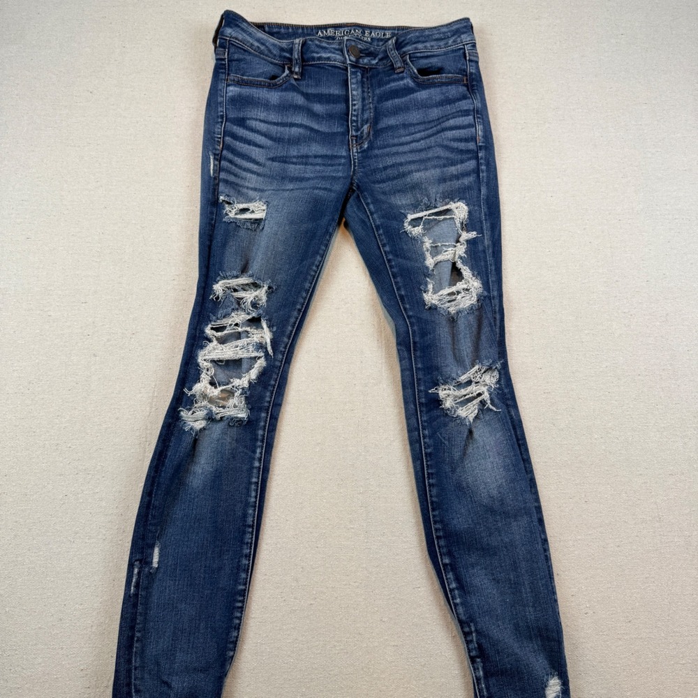 American Eagle Next Level Stretch Distressed Skinny Jeans Blue Size 10 Regular